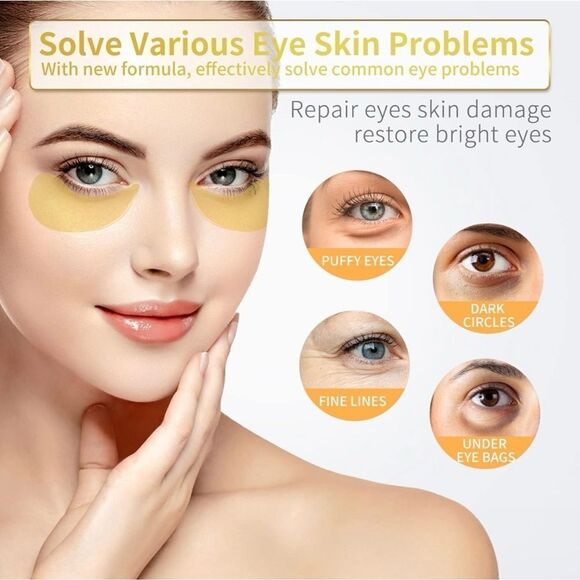 Under Eye Patches-60 Pcs-24K Gold Eye Mask- Puffy Eyes & Dark Circles Treatments - Picture 4 of 7